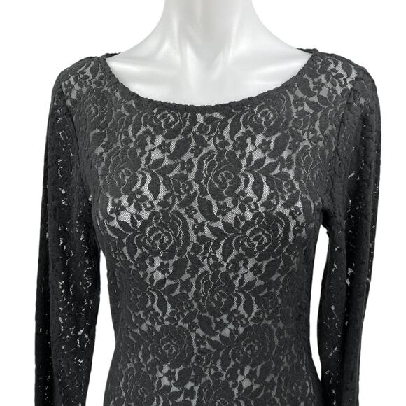 Paul Stuart Women's Black Lace Floral Long Sleeve Sheer Midi Bodycon Dress Sz M - Picture 3 of 4